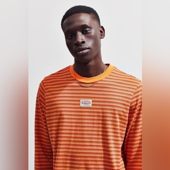 Lazy Oaf Vibrant Orange Striped Long Sleeve Shirt - Picture 3 of 8